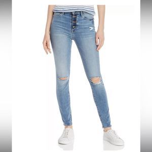 Frame | Le High Distressed Button-Fly Skinny Jeans in Rooftop